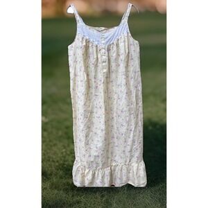 CHARACTER x VINTAGE 90s SZ XL floral lace trim tank dress cottagecore Yellow